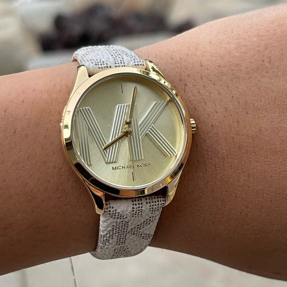 New 😍 Mk Women's Jaycie 3-Hand Quartz Leather Strap Watch, 33mm - Picture 6 of 7
